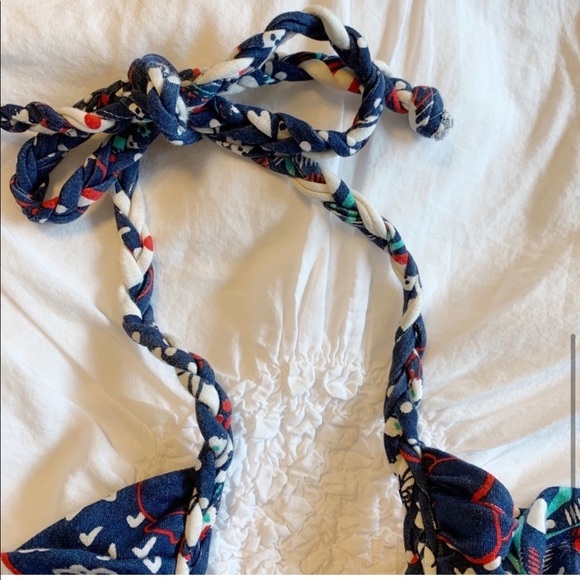 Eight Sixty Floral Maxi Dress Empire Waist Blue White Red Halter - Picture 10 of 12